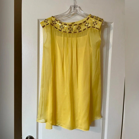 ALICE by Temperley Dress Size 2 Embellished Jeweled Neckline Sheer Retro Yellow - Picture 5 of 11